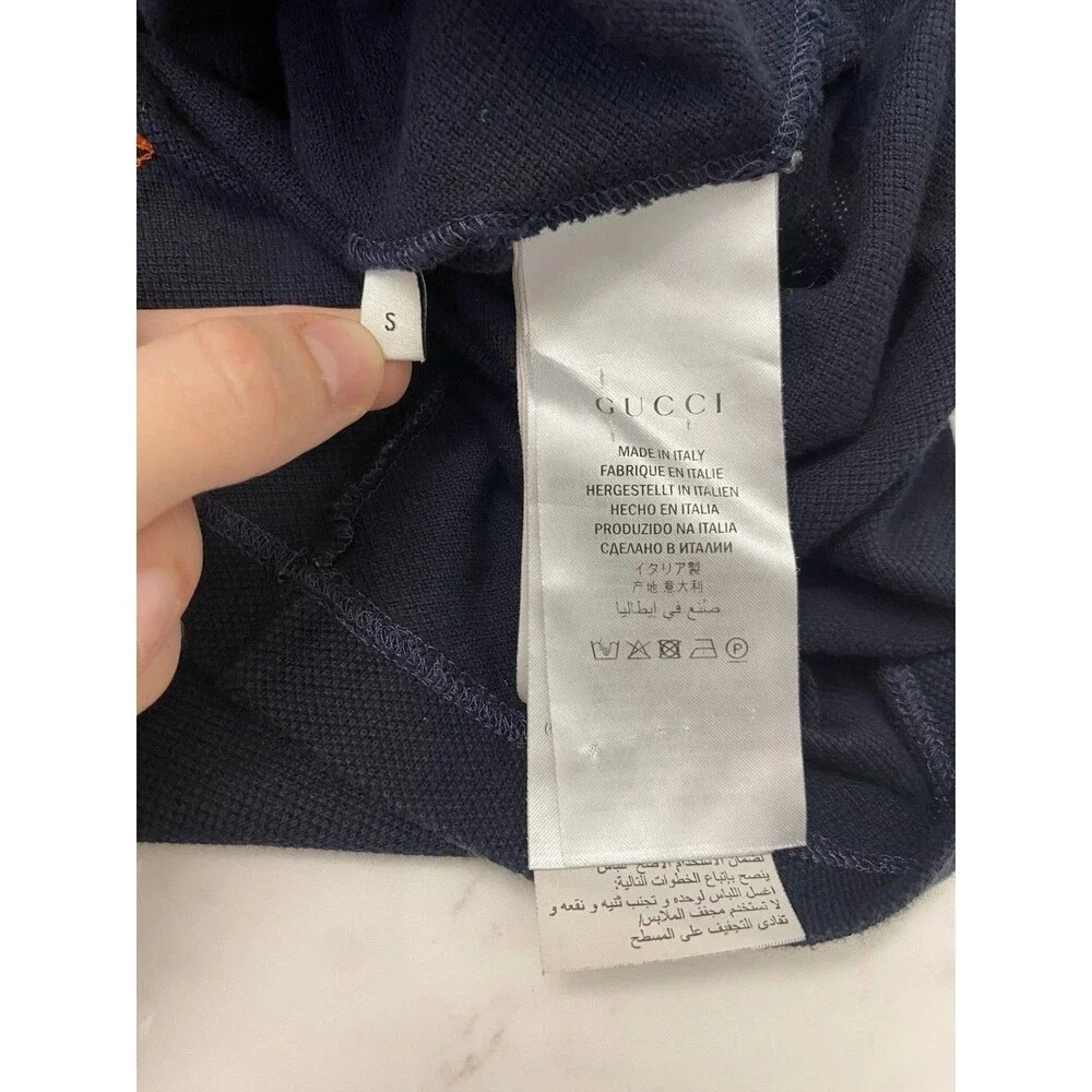 Gucci Embroidered Tiger Polo Shirt Men’s S Navy Orange Short Sleeve Designer